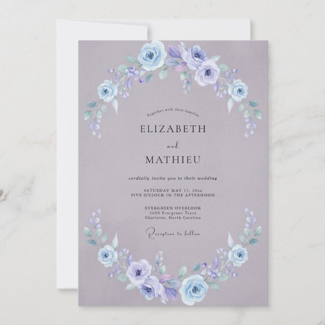 Lavender Periwinkle Wreath Wedding Invitation (Front)