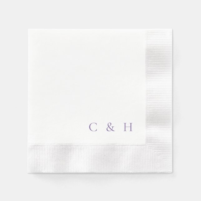Lavender Personalised Initials Coined Wedding Napkin (Front)