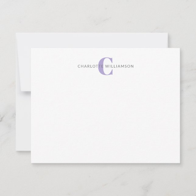 Lavender Personalised Monogrammed Stationery Card (Front)