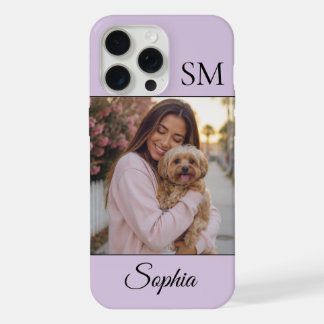 Lavender Personalised Name Initials One Photo iPhone 15 Pro Max Case