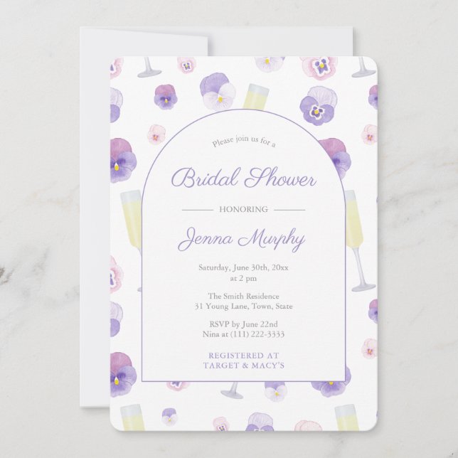 Lavender Petals And Prosecco Bridal Shower Party Invitation (Front)