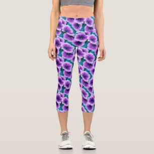Lavender Petunia Flowers  Capri Leggings