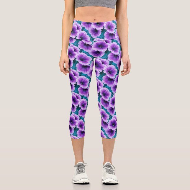 Lavender Petunia Flowers  Capri Leggings (Front)