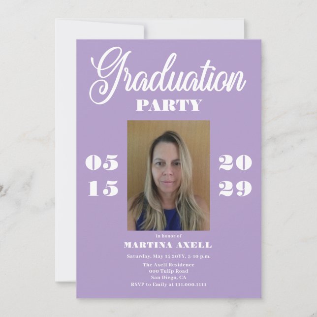 Lavender Photo Graduation Party Invitation (Front)