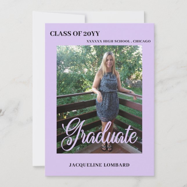 Lavender Photo Script Graduation Announcement (Front)
