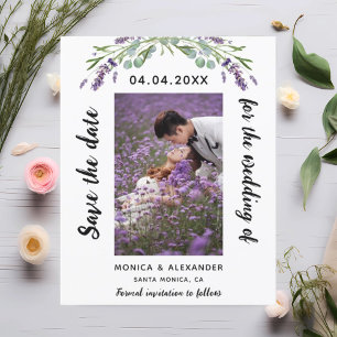Lavender photo wedding Save the Date card
