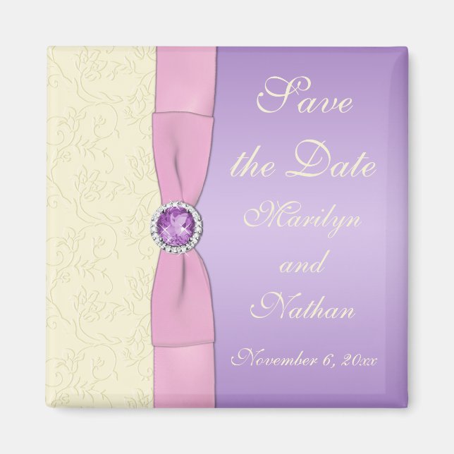 Lavender, Pink, and Ivory Wedding Favour Magnet (Front)
