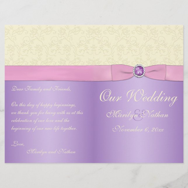 Lavender, Pink, and Ivory Wedding Program (Front)