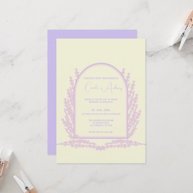 Lavender Pink Beige Floral Boho Wedding Invitation (Front/Back In Situ)