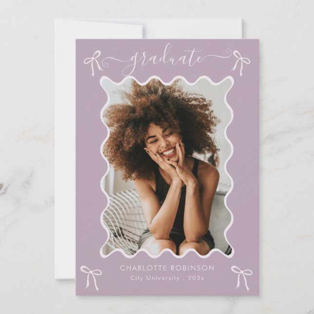 Lavender Pink Bow Graduation Party Announcement (Front)