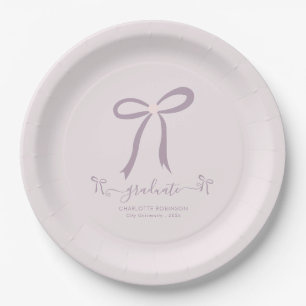 Lavender Pink Bow Graduation Party  Paper Plate