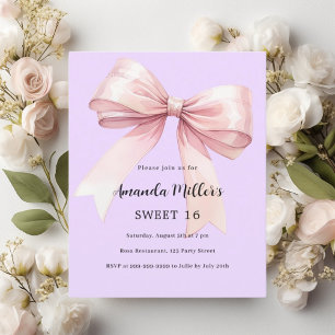 Lavender pink bow Sweet 16 invitation