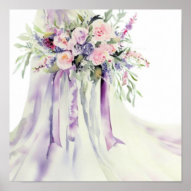 Lavender & Pink, Bridal Cascading Bouquet 2, Poster (Front)