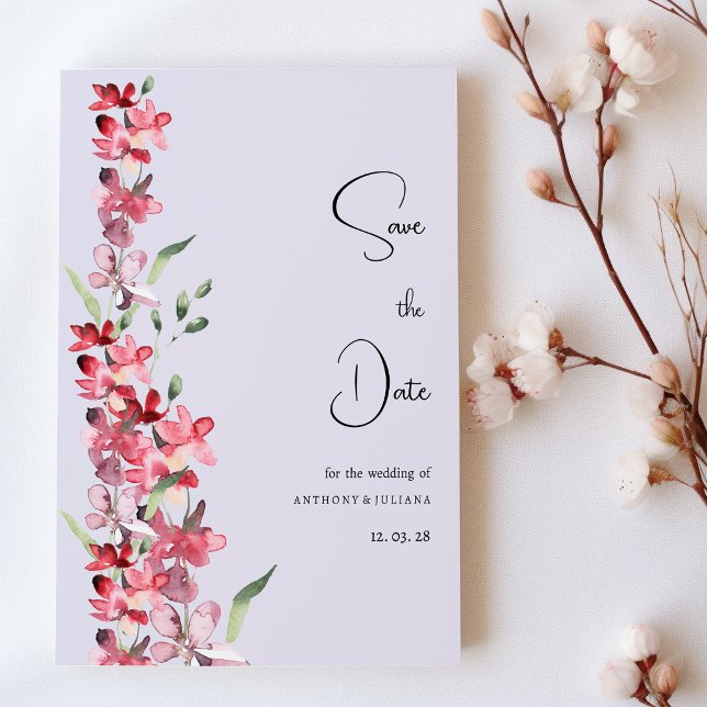 Lavender pink burgundy mint floral Save the Date Invitation (Lavender pink burgundy mint floral Save the Date )