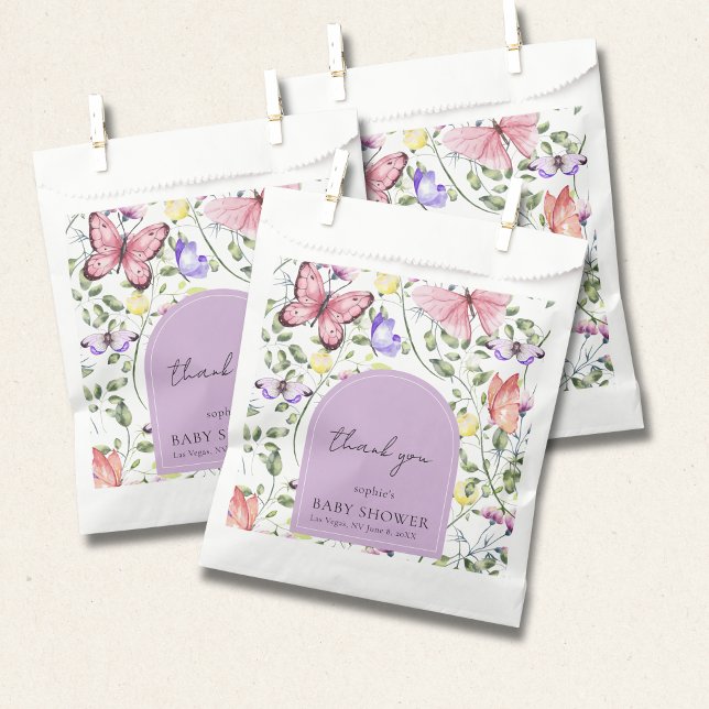 Lavender Pink Butterfly Greenery Baby Shower Favour Bags (Creator Uploaded)
