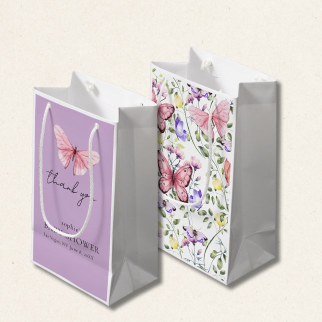 Lavender Pink Butterfly Greenery Baby Shower Small Gift Bag (Creator Uploaded)