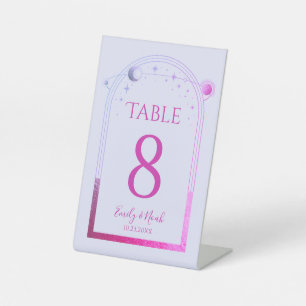Lavender Pink Celestial Wedding Table Number Pedestal Sign