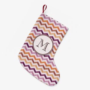 Lavender Pink Chevron Stripes w/ Round Monogram Small Christmas Stocking