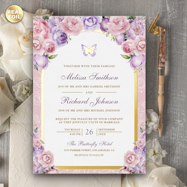 Lavender Pink Floral Arch Butterfly Wedding Gold (Creator Uploaded)