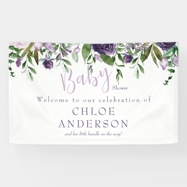 Lavender & Pink Floral Baby Shower Welcome Banner (Horizontal)