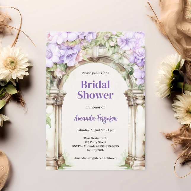Lavender pink florals arch beige Bridal Shower Invitation (Creator Uploaded)