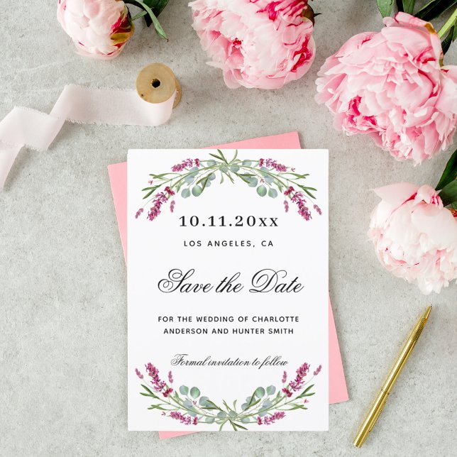 Lavender pink florals greenery wedding save the date (Creator Uploaded)