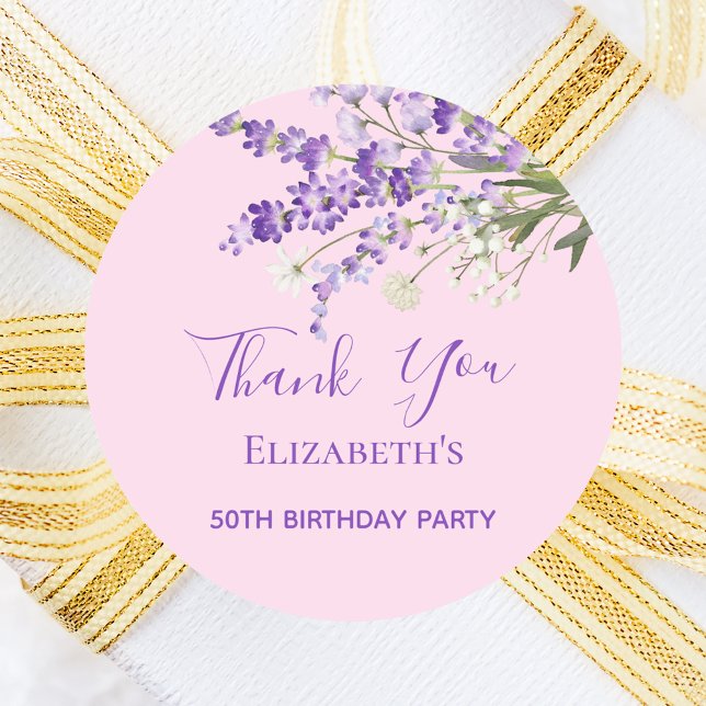 Lavender pink florals thank you birthday classic round sticker (Creator Uploaded)