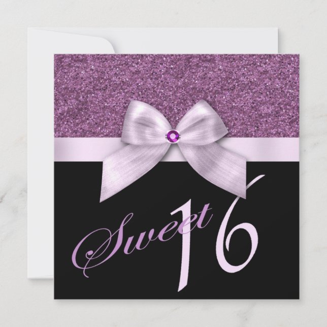 Lavender Pink Glitter Gem Sweet Sixteen Birthday Invitation (Front)