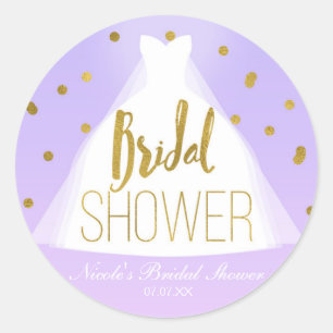 Lavender Pink & Gold Bridal Shower Wedding Dress Classic Round Sticker