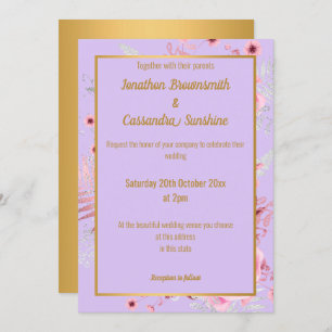 LAVENDER PINK GOLD FLORAL WEDDING GOLD INVITATION