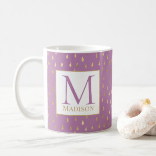 Lavender Pink Gold Raindrop Modern Trendy Monogram Coffee Mug