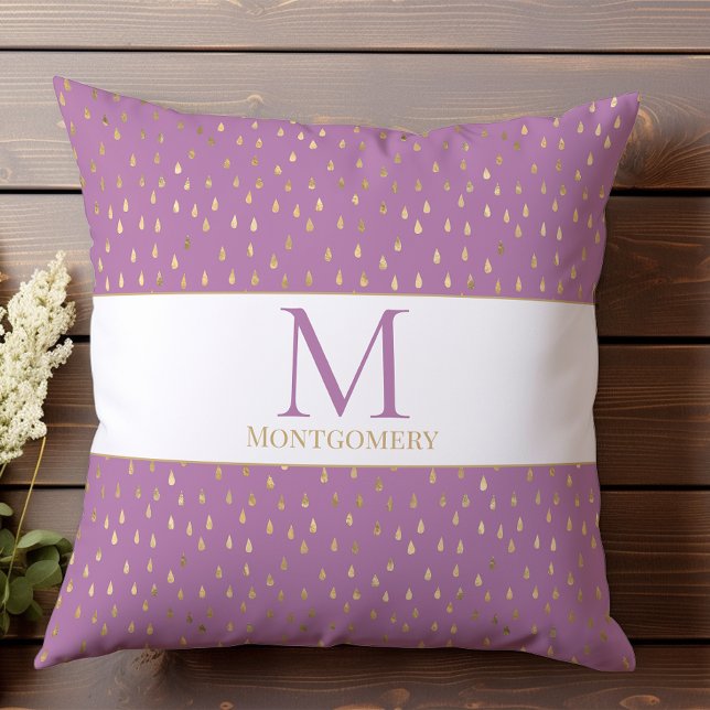 Lavender Pink Gold Raindrop Modern Trendy Monogram Cushion (Creator Uploaded)