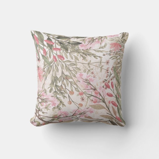 Lavender pink green grey watercolor floral  cushion (Front)