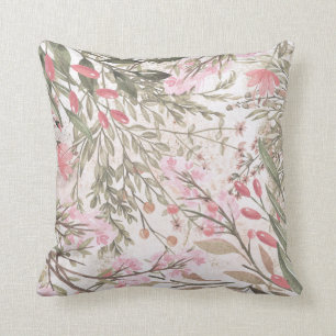 Lavender pink green grey watercolor floral  throw  cushion