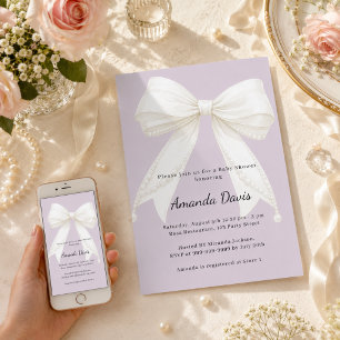 Lavender pink ivory bow Baby Shower Invitation