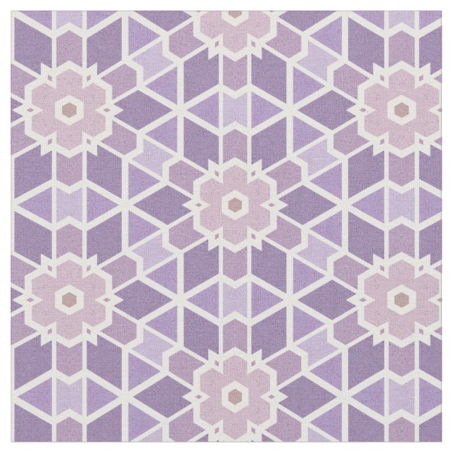Lavender & Pink Kaleidoscope Flower Pattern Fabric (Close Up)
