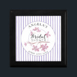 Lavender Pink Lilac Stripes Bridal Shower  Gift Box<br><div class="desc">The serenity of sweet lilac florets encircle a bridal shower badge. Simple floral is understated and elegant. Colour is completely feminine. Subtle,  elegant,  and beautiful. Centred with "Bridal Shower" in bespoke typography. White and soft pastel lilac striped background.</div>