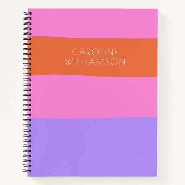 Lavender Pink Orange Wide Stripes Personalised Notebook (Front)