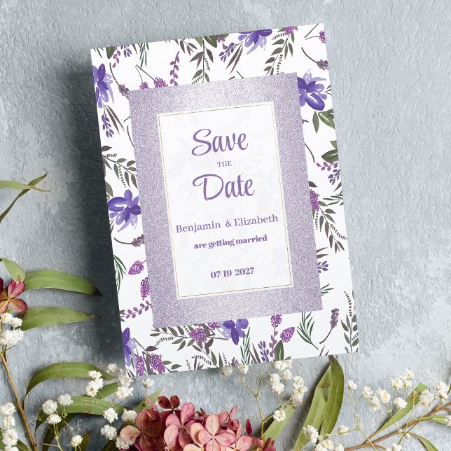 Lavender pink purple green floral Save the Date Invitation (Lavender pink purple green floral Save the Date )