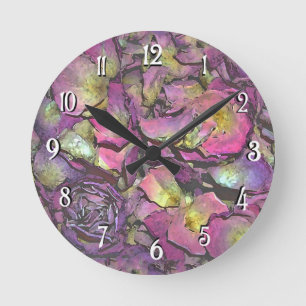 Lavender Pink Rose Petals Watercolor Round Clock