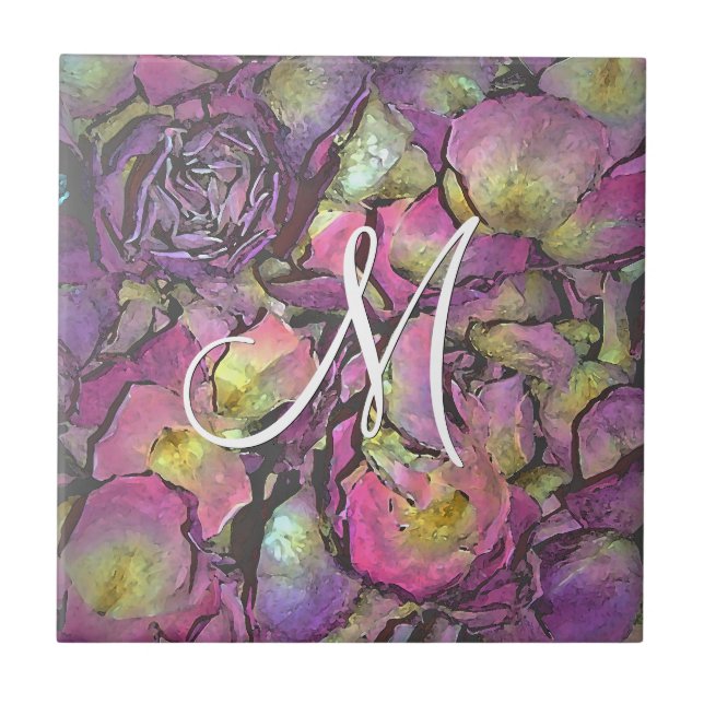 Lavender Pink Rose Petals Watercolor Tile (Front)