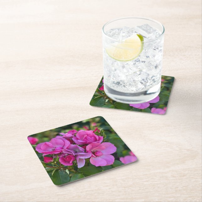  lavender Pink Rose Square Paper Coaster (Insitu)