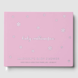 Lavender Pink Snowflakes Girl Winter Baby Shower Guest Book