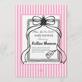 Lavender Pink Striped Bow Baby Shower Invitation