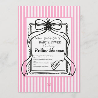 Lavender Pink Striped Bow Baby Shower Invitation