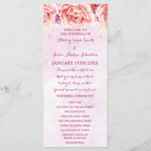 Lavender Pink Watercolor Flowers Wedding Program Programme