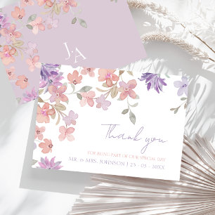 Lavender Pink Whimsical Wildflower Wedding Thank You Card