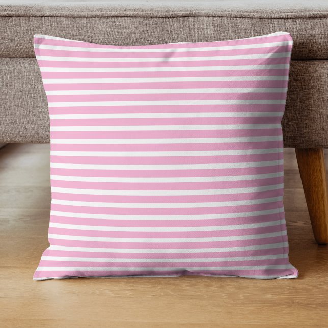 Lavender Pink White Simple Horizontal Striped Cushion (Creator Uploaded)