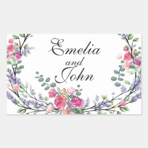 Lavender Pink Wild Rose and Eucalyptus Rectangular Sticker