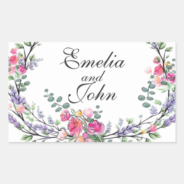 Lavender Pink Wild Rose and Eucalyptus Rectangular Sticker (Front)